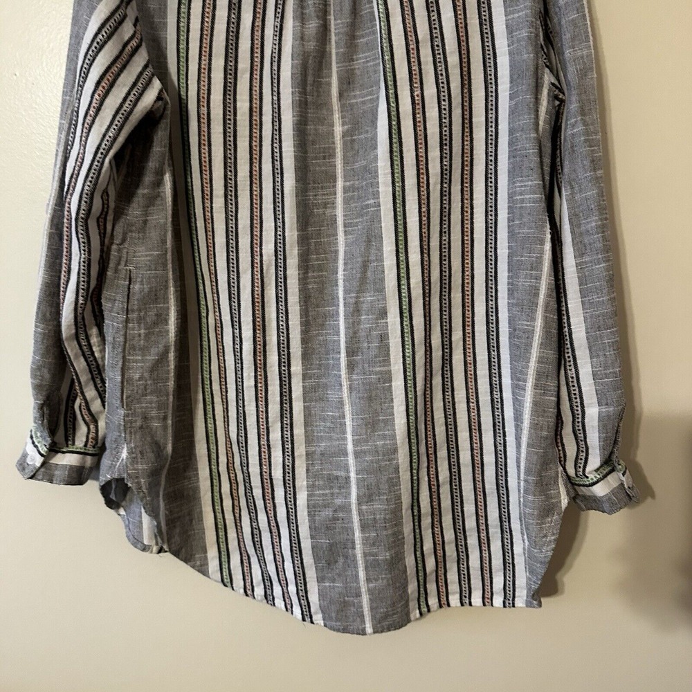 Soft Surroundings Floral Embroidery Top Paisley Tunic Stripe Pocket Roll Tab M‎ - Picture 13 of 16